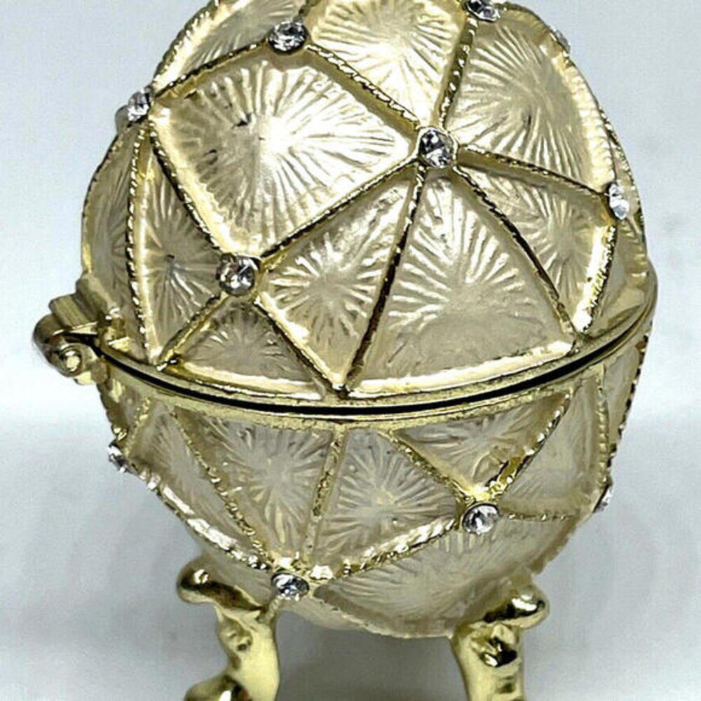 Jeweled Egg Enamel Trinket Box Metal Hinged Lid Magnetic‎ Closure 2.5" Height